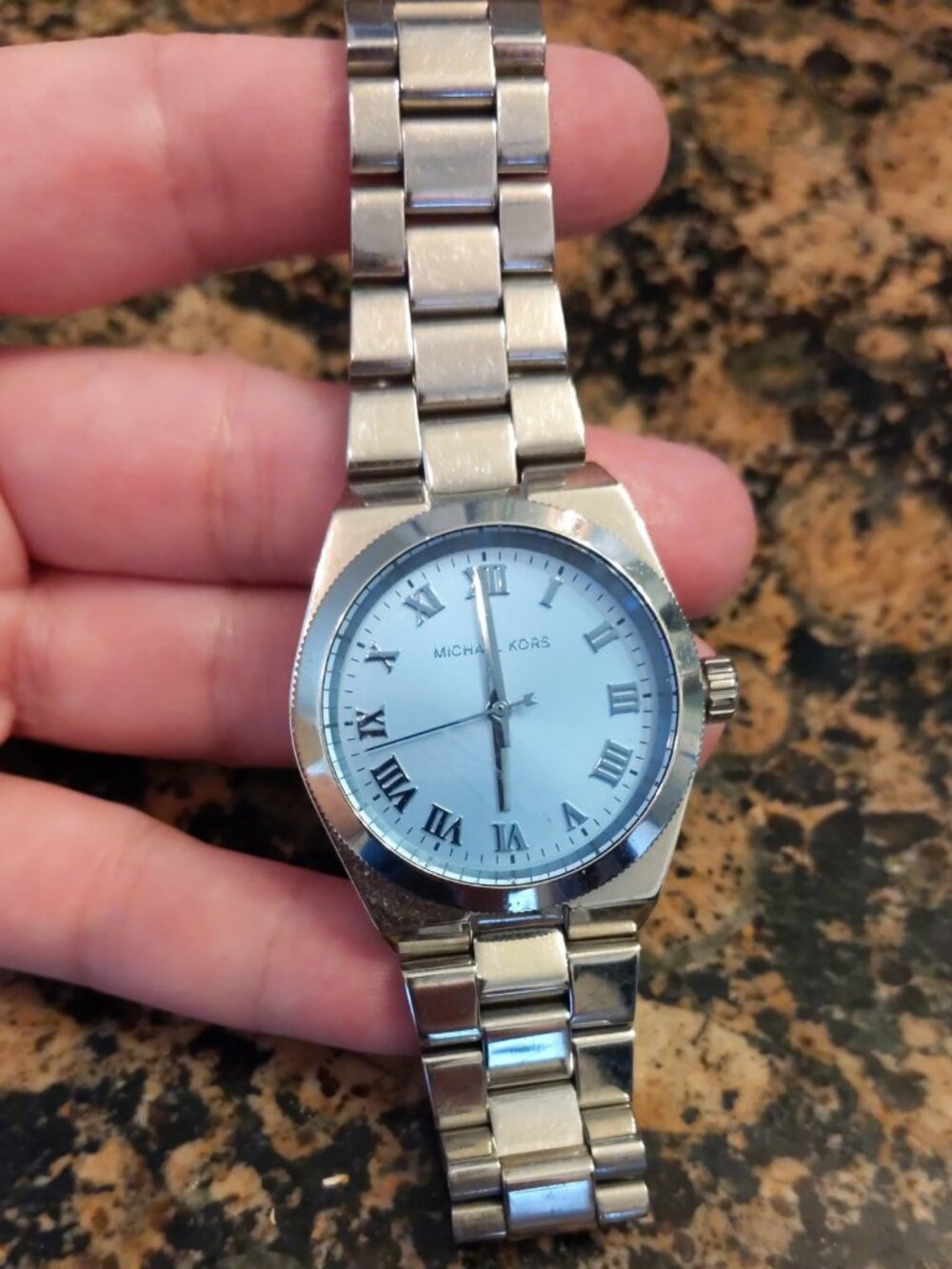 Michael Kors Womens Channing MK5990 Blue Dial SilverTone Stainless Steel Watch